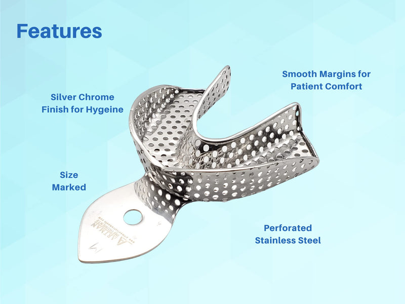 Dental Impression trays 10 Extra Small, Small, medium, large and extra large pairs stainless steel dentures orthodontics by Artman Instruments