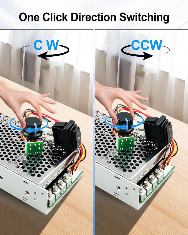DC Motor Speed Controller 10V-55V, DC Rated 60A / Max 100A Reversible PWM Control Module for Motor, Variable Speed Adjuster with Forward-Brake-Reverse Switch & Aluminum Case