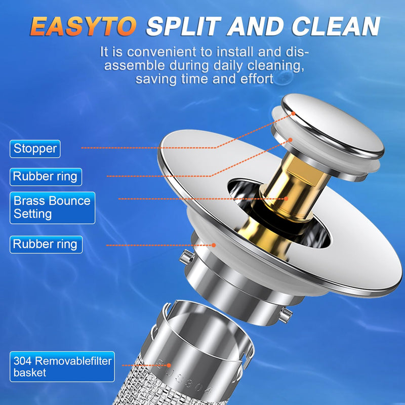 Bathroom Sink Stopper Hair Catcher, Pop-up Sink Drain Strainer with Removable Stainless Steel Strainer Basket Hair Catcher, Bathroom Sink Strainer for Bathroom Sink Stopper Replacement. (2PCS) 2pcs