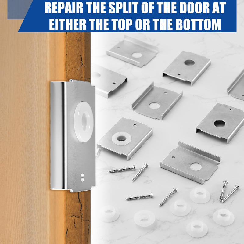 10 Pcs Bi-fold Door Repair Kit, Stainless Steel Bracket & Screws for 1-3/8" Wood Doors - Fixes Top/Bottom Splits, Fits 7/16" Pivot, Restores Smooth Operation