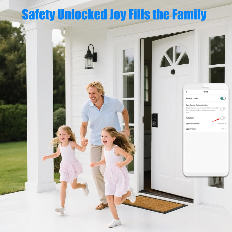 Smart Lock, 4-in-1 Keyless Entry Door Lock for Front Door, 6 Digital Code Door Lock with Keypad, Bluetooth Smart Deadbolt, App Control Glossy Black