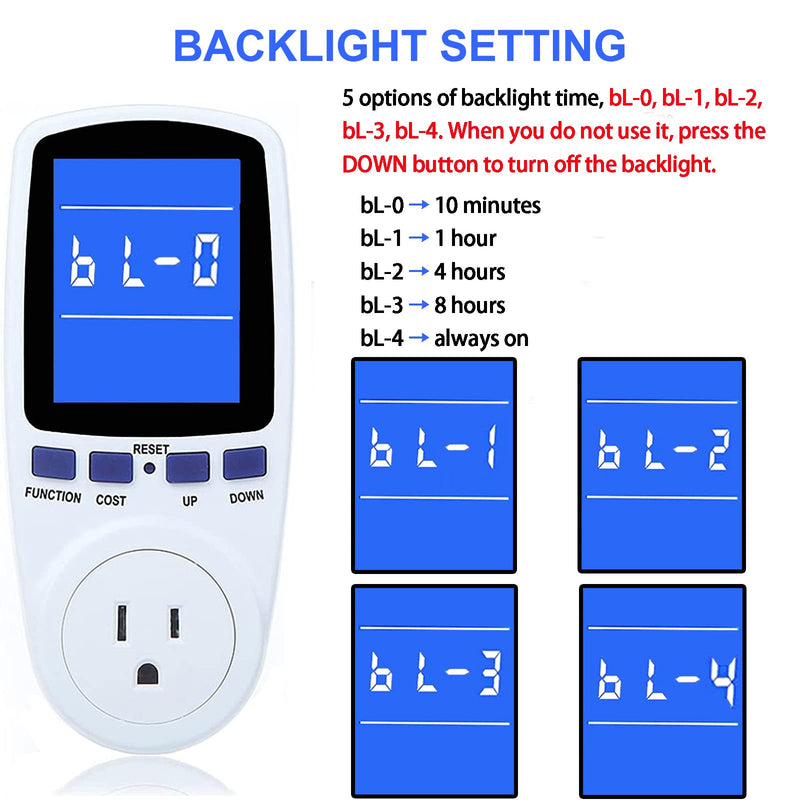 Upgraded Watt Power Meter Plug Home Electrical Usage Monitor Consumption, Energy Voltage Amps Kill Tester with Backlight, Overload Protection, 7 Modes Display 1 Pack White