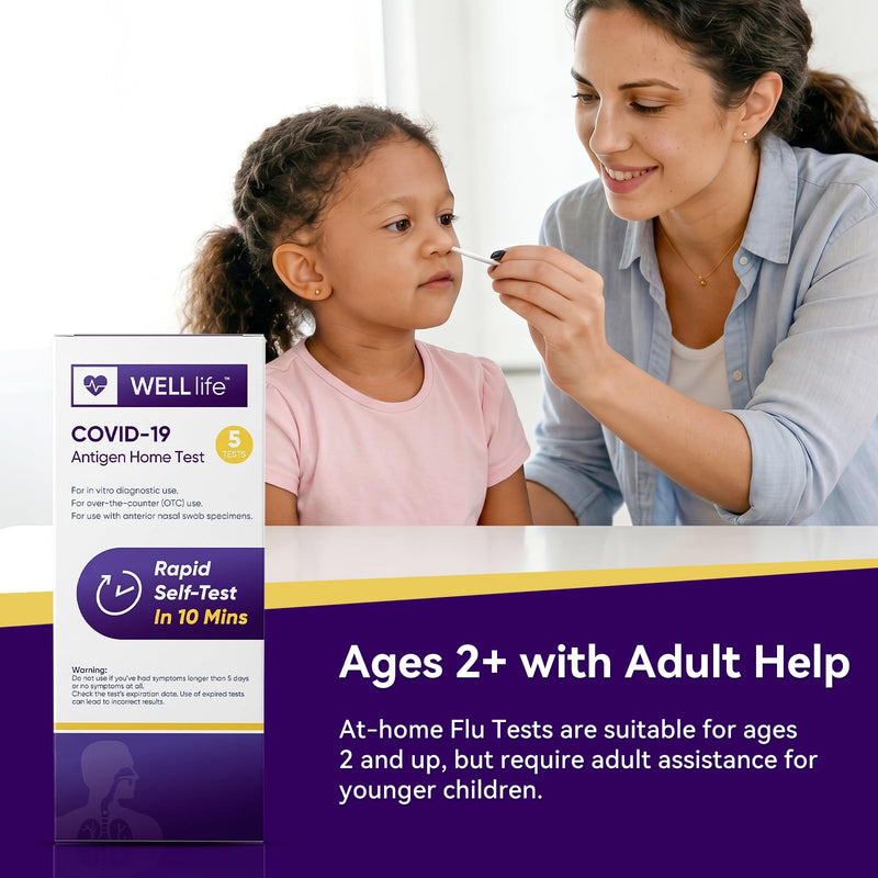 WELLlife COVlD-19 Antigen Home Test, Covid Tests 5 Pack, Results in 10 Mins | OTC Non-Invasive Nasal Swab Test, Suitable for Aged 2 and Up, Ideal for Family, School, Workplace and Travel Screening