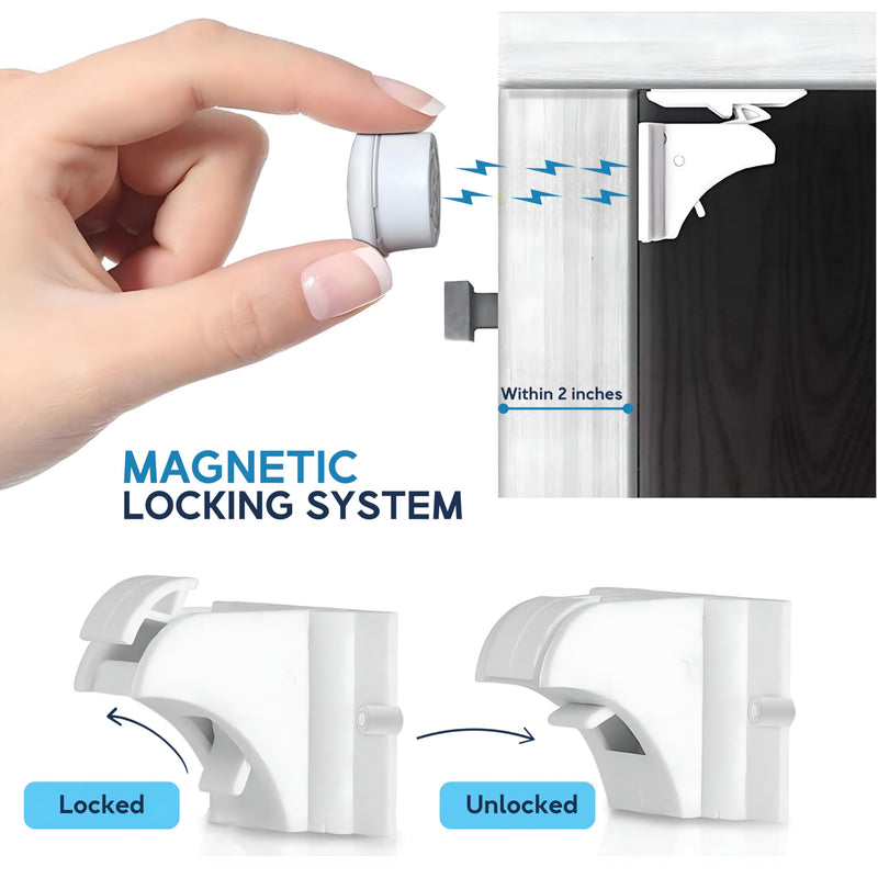 12-Pack Magnetic Cabinet Locks, Baby Proofing Child Safety Locks with 3 Keys, No-Drill 3M Adhesive for Cabinets & Drawers 12 Locks + 3 Keys