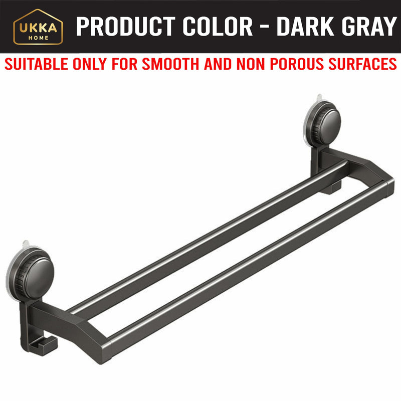 Suction Cup (Twist) Double Rod 24" Towel Bar with Hooks, Bathroom, Kitchen, Glass, Tile. Reusable, ABS+Aluminium, Rustproof, No Drill, No Tools. Hang Towel, Loofah, Sponge (24in/60cm, Gray) Double Rod - 24 in / 60 cm