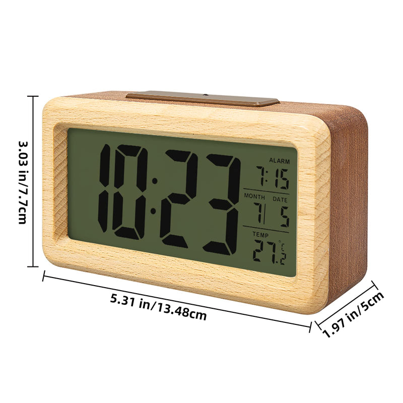 everwood Wooden Digital Battery Operated Alarm Clocks for Bedrooms, Beside, Table, Desk Wood