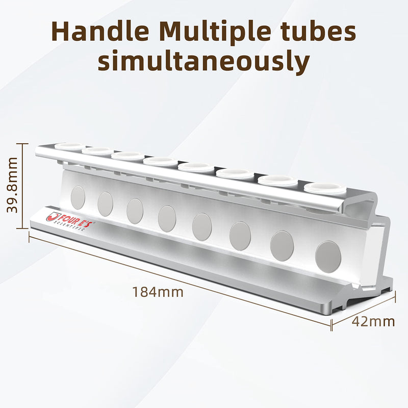 4E's USA Magnetic Bead Rack Separator with Removable Magnet - Aluminum Magnetic Separator for Purification of DNA, RNA Holds 8 (1.5 mL) Eppendorf Tubes, Microcentrifuge Tubes 8 x 1.5ML