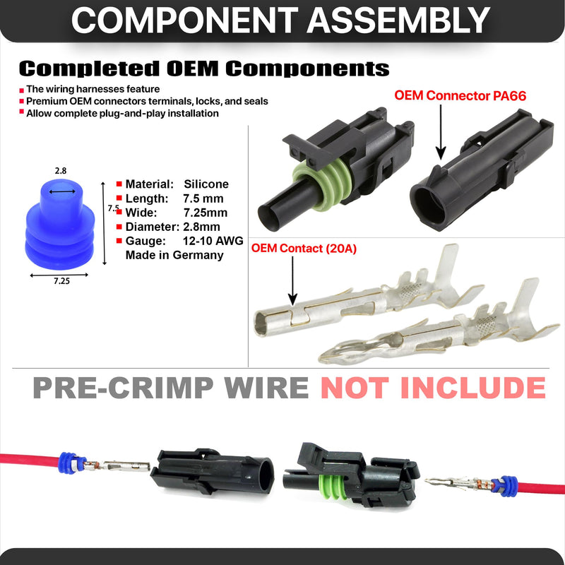 10-Pack (1-PIN) 20 Amps Weather-Pack Series, Sealer Terminals, Housing Male & Female 12 10 GA 1-Pin (10-12 GA)