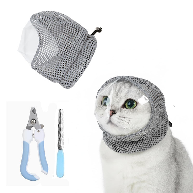 Adjustable Cat Muzzle for Grooming and Cat Nail Trimming Check,Biting Prevention, Pet Nail Clippers, Nail File.