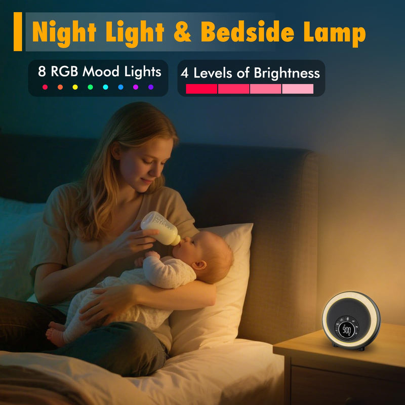 Night Light Bluetooth Speaker Alarm Clock, Portable Sound Machine with White Noise, Touch Bedside Lamp for Bedroom, Dimmable Warm Light, RGB Color Changing, Best Gifts for Teenage Boys Girls Standard