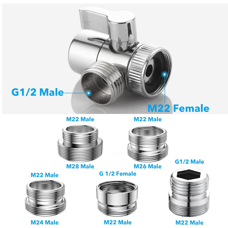 Sink Faucet Sprayer Attachment Set, Kitchen Bathroom Pet Bathing Shower Head with 9.8ft Hose and G1/2 / M22 / M24 / M26 / M28 Faucet Adapters, Hair Washing, Dog Shower 5 Adapters