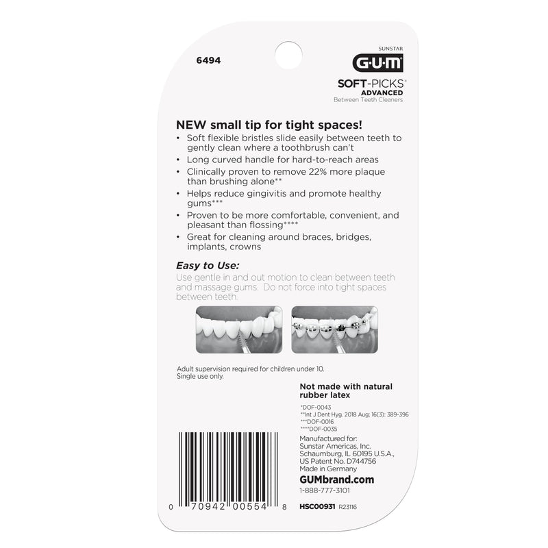 GUM Soft-Picks Advanced- Tight, Easy to Use Dental Picks for Teeth Cleaning and Gum Health, Disposable Interdental Brushes with Convenient Carry Case, Dentist Recommended Dental Picks, 60ct(3pk) 60 Count (Pack of 3)