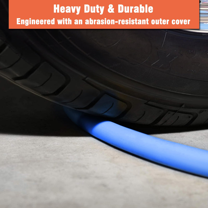 Air Compressor Hose 1/4 in x 6 ft, 300 PSI Heavy Duty Hybrid Air Hose with Quick Coupler and Plug Kit, Lightweight, Kink Resistant, All Weather Flexibility with Bend Restrictors, Blue 6FT