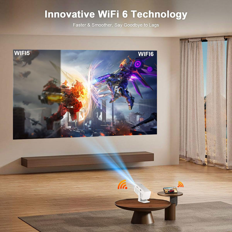 Mini Projector with WiFi and Bluetooth,Support Movie Projector 1080P HD,Auto Keystone Correction,135° Rotatable,Portable Projector Compatible with Smartphone, TV Stick, Laptop, HDMI, USB