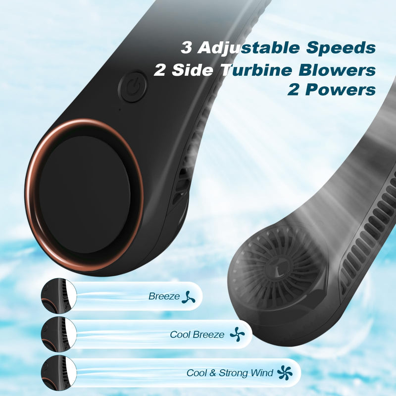 CIVPOWER Neck Fan: Portable Personal Neck Cooling Rechargeable Bladeless Fan - Hands Free 3 Speed 4000 mAh Battery USB Operated Wearable Headphone Design - Gift for Men Women Outdoor (Black) Black