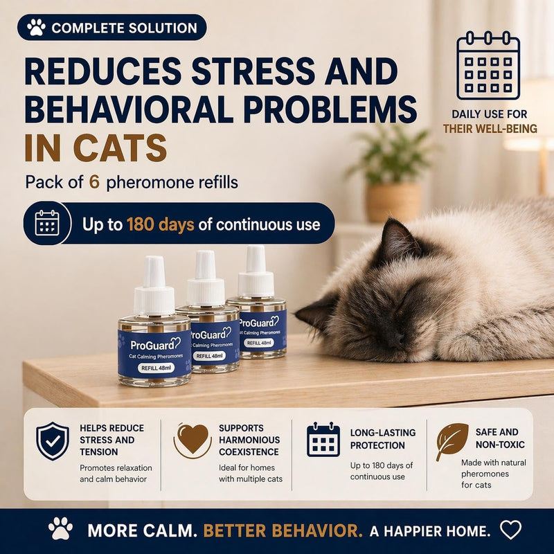 ProGuard® Cat Calming Diffuser Refill 6 Pack Cat Calming Pheromone Diffuser Refill Cat Plug in Pheromones Cat Stress Diffuser Cat Pheromones Calming for Cats Anxiety and Stress 48ml Vial-180 Days