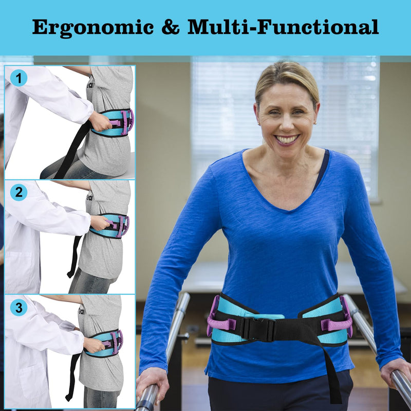 supregear Gait Belt - Anti-Slip Transfer Belt for Seniors, Nursing Safety Patient Assist with 7 Handles - Elderly, Bariatric, Handicap, Physical Therapy - PT Gate Strap Quick-Release Buckle Aqua