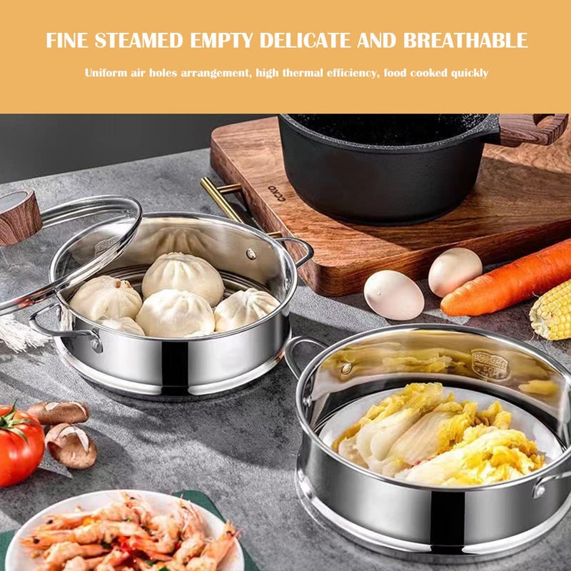 Stainless Steel Steamer Pot - 7.8 Inches Round with Cooking Rack and Food Steamer Basket Insert for Kitchen Dim Sum Dumplings Bun (Silver, 20cm/7.8in) Silver 20 cm