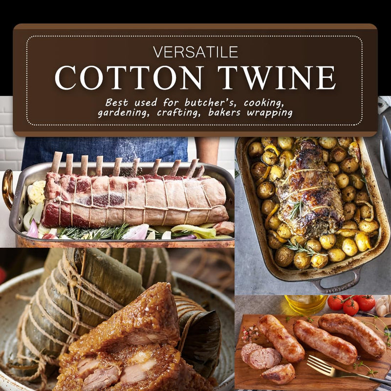 SMART&CASUAL 600 Feet 2mm Cotton Butcher Twine String Soft Food Safe for Cooking Craft Baker Kitchen Meat Turkey Sausage Roasting Gift Wrapping Gardening Crocheting Knitting Natural White