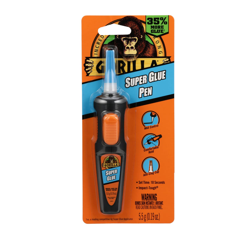 Gorilla Super Glue Pen, Cyanoacrylate Glue, Fast Setting, Precise Dispensing Pen Shaped Applicator, Clear, 5.5g (Pack of 1) 1 - Pack