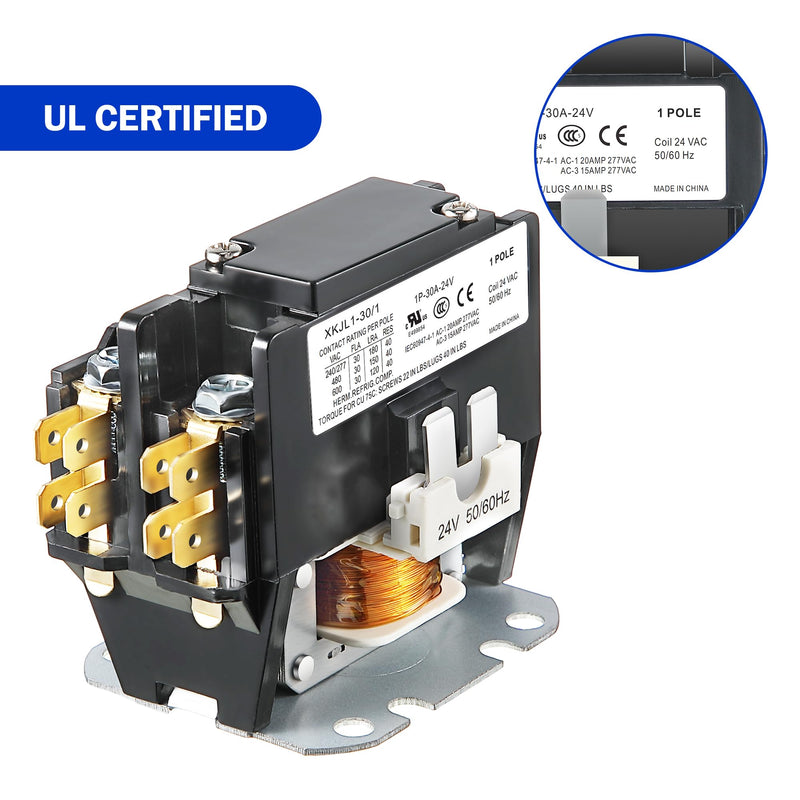 Dreyoo Carrier HVAC Motor Contactor, 24V 30 A Coil 1 Pole Replacement Relays Compatible with C230B, Air Conditioner, Heat Pump, Refrigeration Systems (2 Pack)