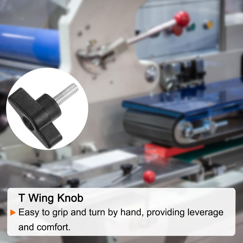 HARFINGTON 20pcs Wing Knobs M6 x 8mm Male Thread Plastic Tee Stud Knobs T Threaded Handles Hand Clamping Tightening Thumb Screws Thumbscrew, Black