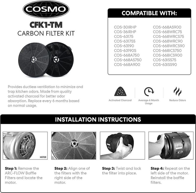 Cosmo Range Hood Filter Genuine Charcoal Filter (CFK1-TM)