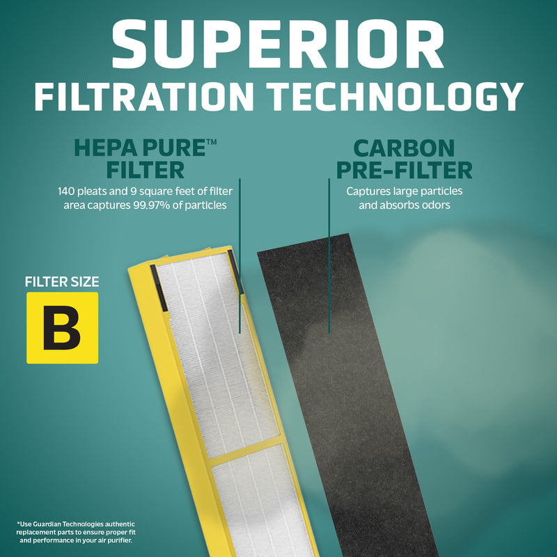 GermGuardian Filter B HEPA Pure Genuine Air Purifier Replacement Filter, Removes 99.97% of Pollutants for AC4825, AC4300, AC4900, AC4825DLX, AC4850, CDAP4500, AP2200, Black/Yellow, FLT4825 1.0