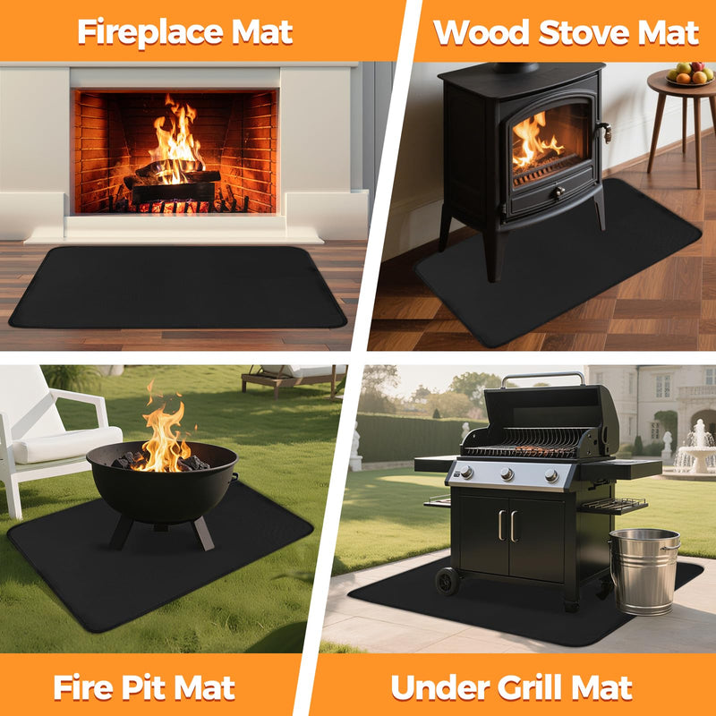 Fireproof Fireplace Rug for Home Protection, 3'6'' x 2' x 0.04'', Black 2' x 3'6" (Rectangular)