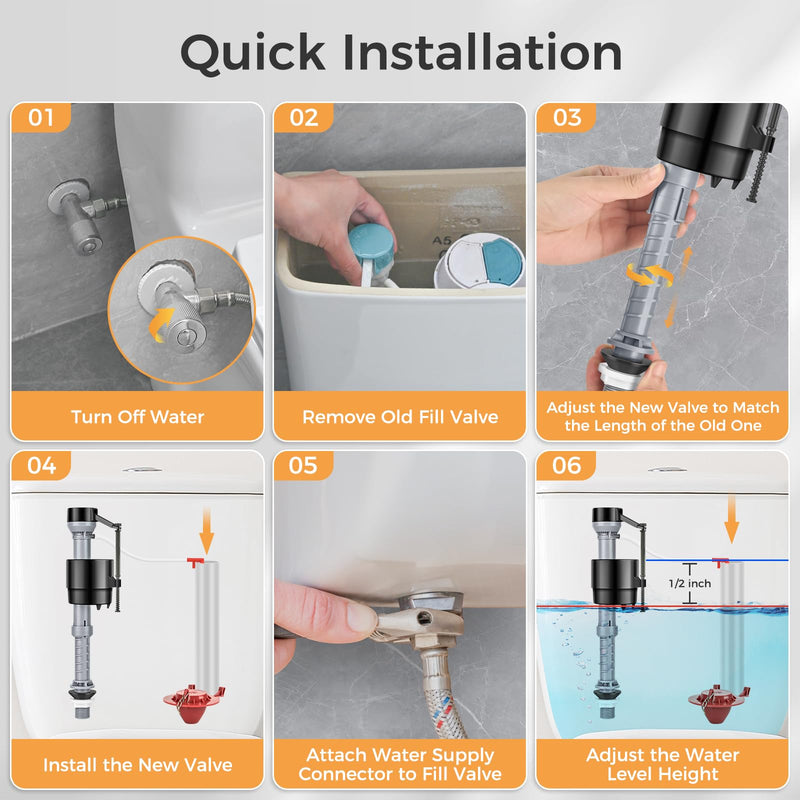Universal Toilet Flusher Replacement Kit, Fill Valve, 2-Inch Flapper, Toilet Handle Lever, Adjustable, Quiet, Easy to Install, Complete Toilet Parts Inside Tank Kit (Red, 1-Pack) Red
