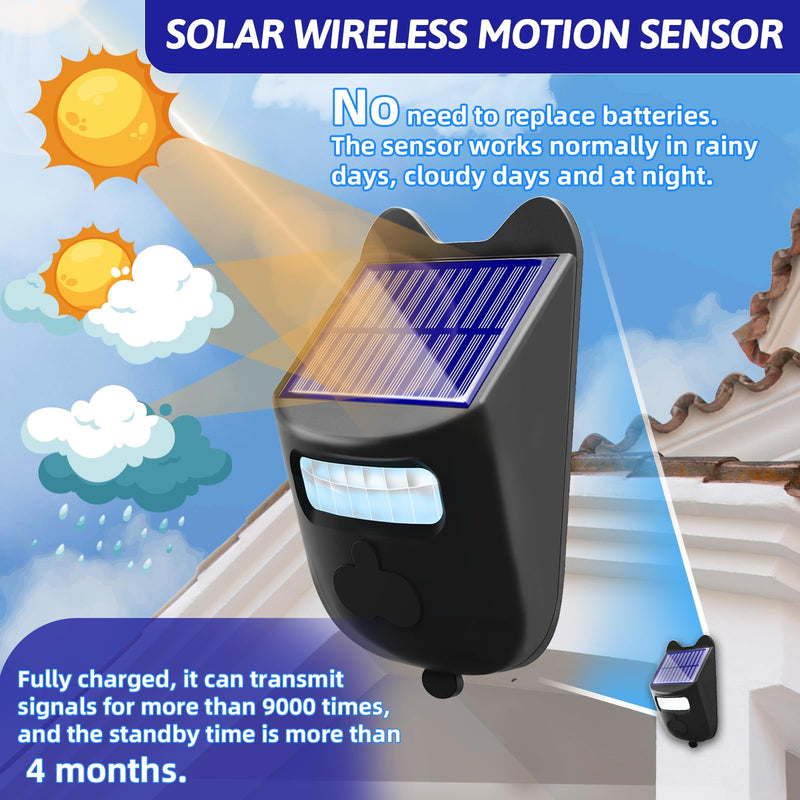 Solar Driveway Alarms Wireless Outside Weatherproof Motion Sensor & Detector for 1000ft Long Range, No Need Replace Batteries Security Car Alert System Monitor and Gate Alarm System