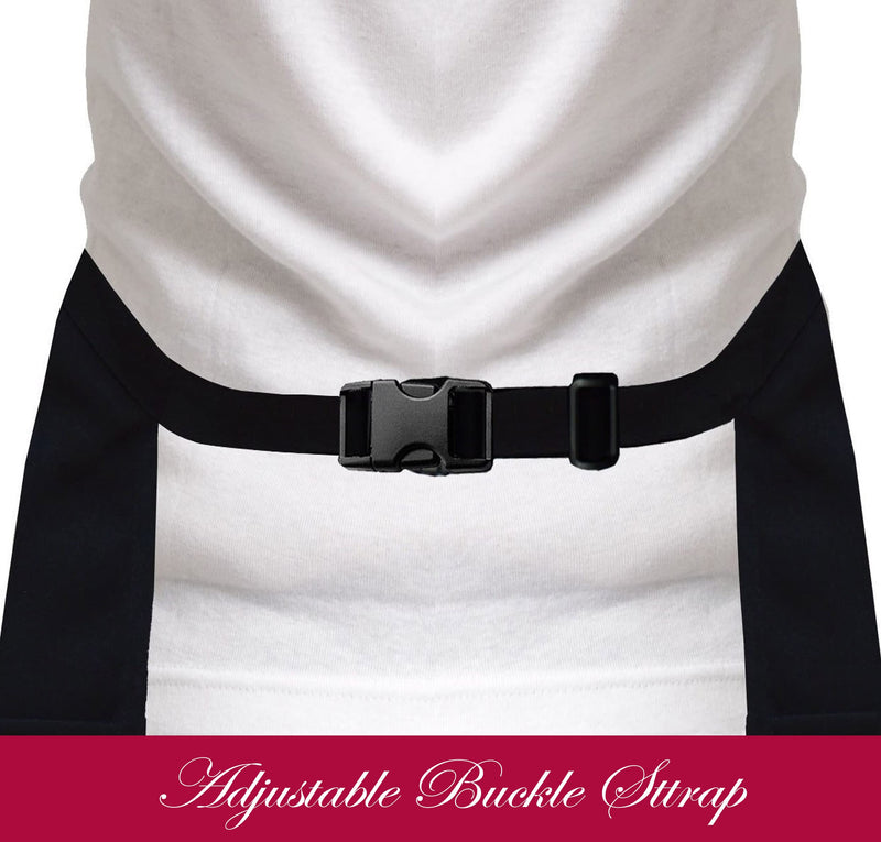 Aprons for Women Men with 7 Pockets – Zipper Pocket - Buckle Closure - Server, Waitress, Hair Stylist, Short Apron Black