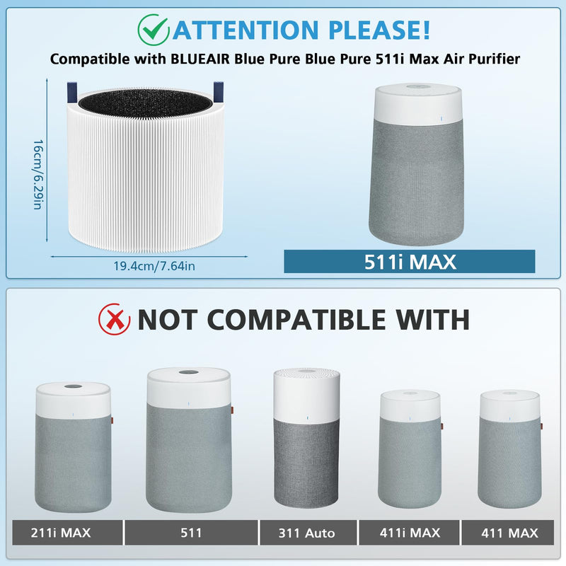 511i MAX Replacement Filter for BLUEAIR 511i Max HEPASilent Air Cleaner White