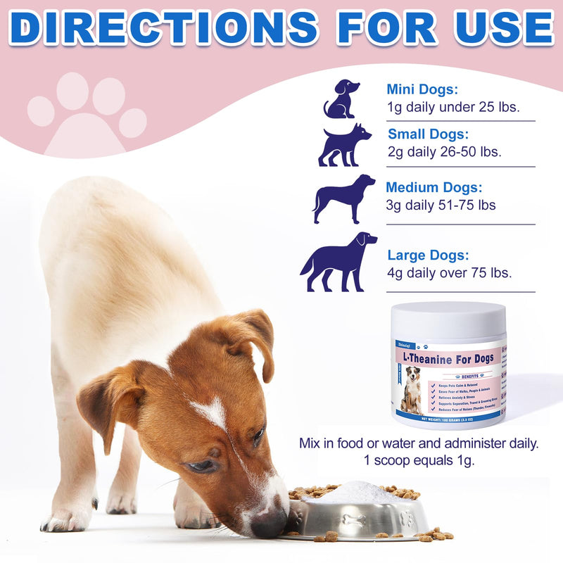 L-Theanine Supplement for Cats & Small Dogs – Helps Keep Pets Calm & Relaxed – for Small, Medium & Large Dogs & All Cats – 100g Powde