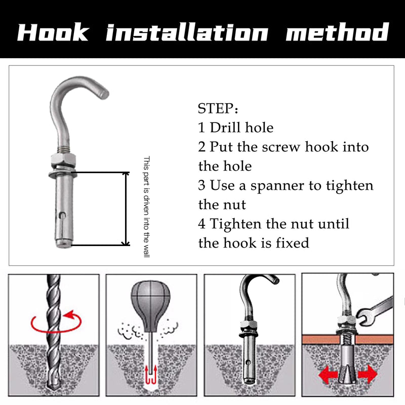Metal Wall Hangers Heavy Duty Concrete Wall Hooks,304 Stainless Steel Expansion Hooks Outdoor Wall Brackets for Hanging with Drill (M6-5pcs) M6-5pcs