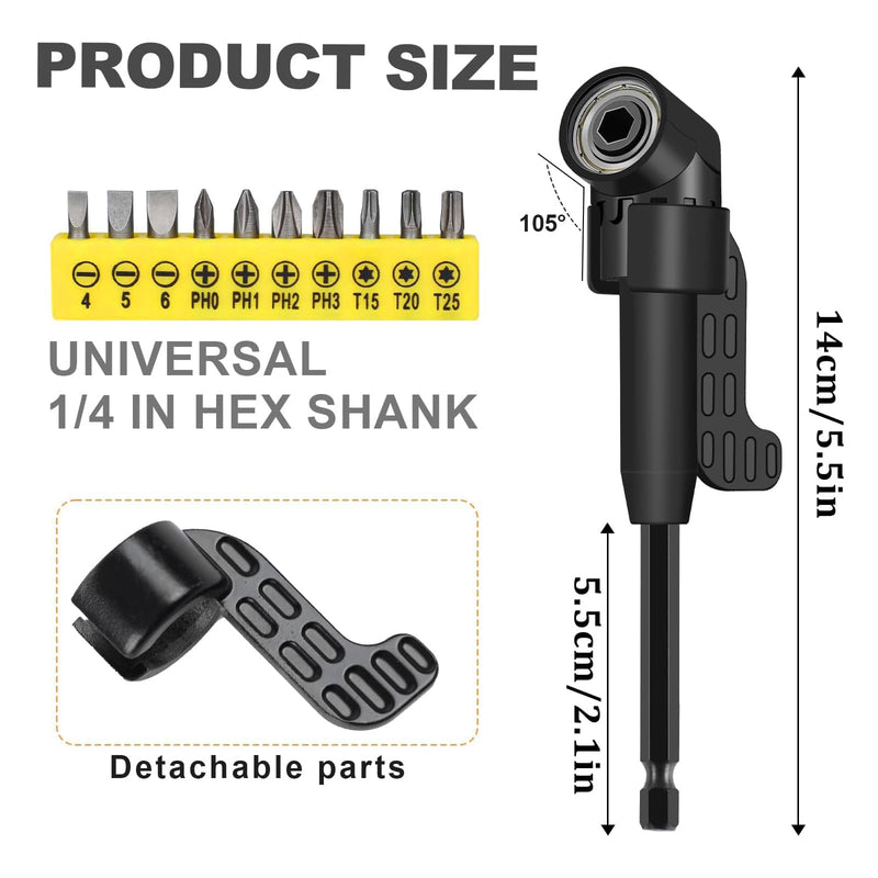 17Pcs Flexible Drill Bit Extension, Include 3Pcs Rotatable Socket Adapter 2Pcs Hex Shank 105° Right Angle Drill Attachment 10 Short Screwdriver Bits 90° Angled Bits and Bendable Drill Bit Extension 17*black