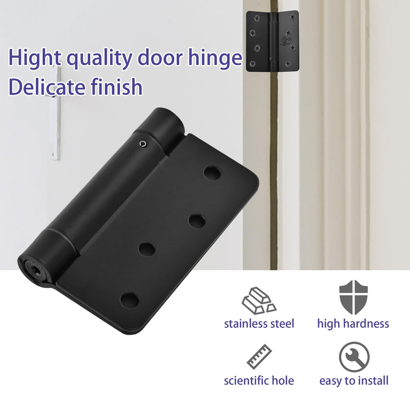 2 Pieces Self Closing Door Hinge 4 inch Matte Black Auto Close Hinge Adjustable 4 x 4 Inch Spring Hinges Door Closer Hinge 1/4" Radius Corner Commercial Auto Self-Closing Hinge