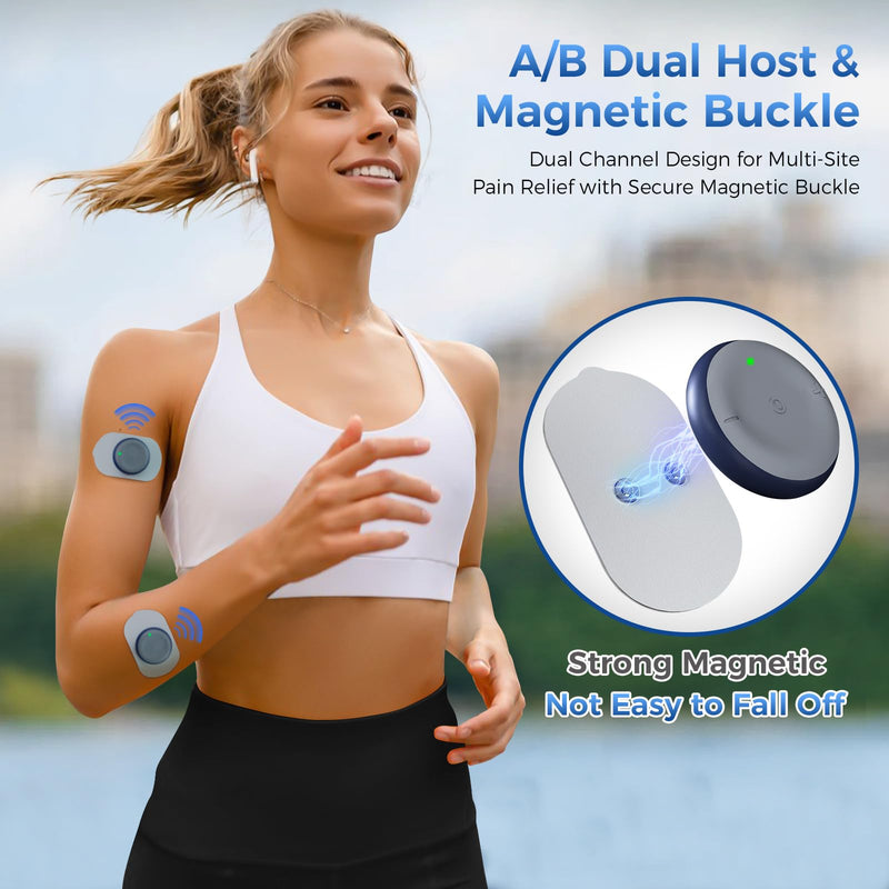 KingPavonini Wireless TENS Unit, Muscle Stimulator for Pain Relief, Portable Rechargable TENS EMS Machine, LED Screen, Remote, Dual Channel 6 Modes 16 Intensity Massager, Charging Case (4 Pads) Blue