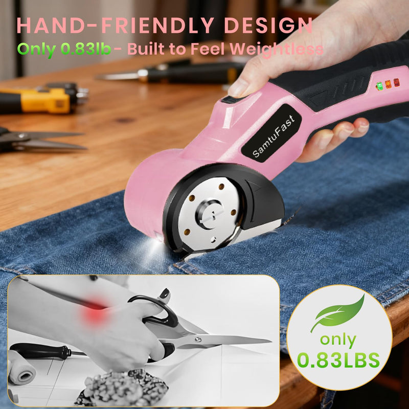 Cordless Electric Scissors, 4V Rechargeable Box Cutter Electric with Storage Box, 2 Blades, USB Charging Cable, Cardboard Cutter Electric for Cardboard Plastic Fabric Leather Carpet (Pink)