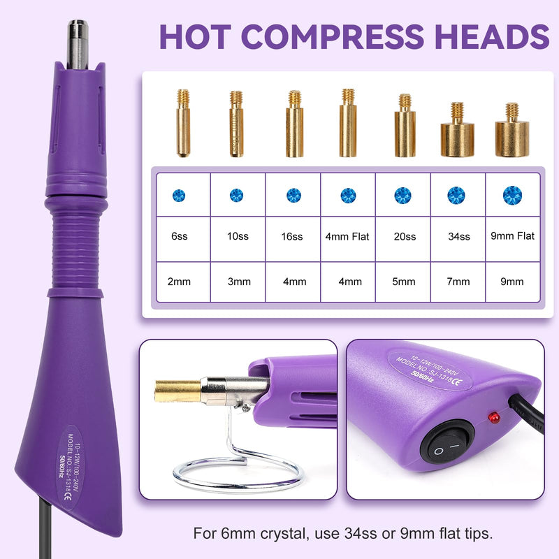 Maxmartt Hotfix Applicator Tool, DIY Hot Fix Rhinestone Setter, Quick Heating Hot Fix Wand Rhinestone, DIY Applicator Embellishment Tools, for Setting Rhinestones and Beads (Purple) purple
