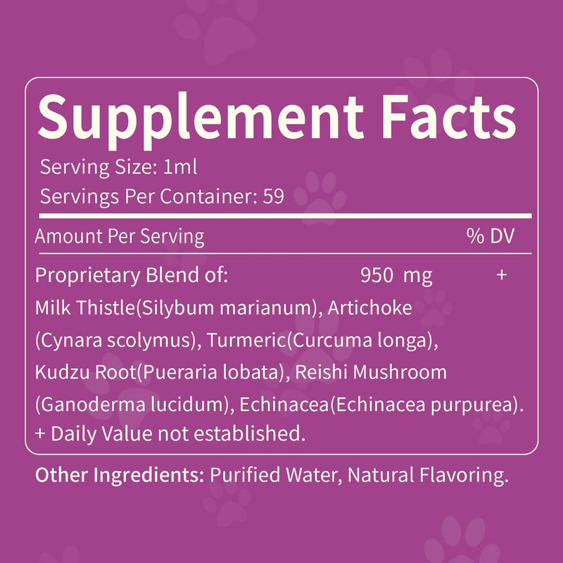 Milk Thistle for Dogs & Cats Supports Liver Health, Pet Milk Thistle Extract Drops Aids in Detoxification & Boosts Immunity W/Artichoke Turmeric Kudzu Root Echinacea Extract. 2 oz