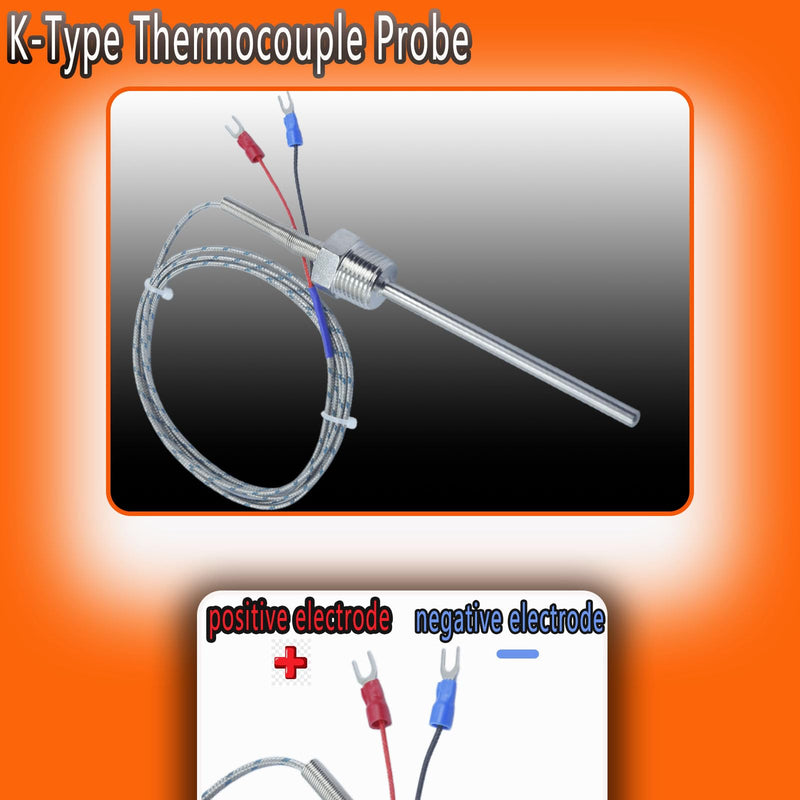 Heavy Duty 1/2 Inch NPT Thread K-Type Thermocouple Probe 4 Inch Long 0.24 Inch 304 Stainless Steel 59 Inch Cable, Temperature Range 32°F to 1472°F Model MT-205-1/2