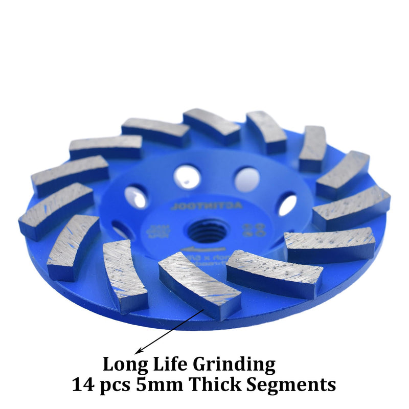 5 in.x5/8-11 in. Plate 14 Segments Turbo Shape Diamond Grinding Cup Wheel for Concrete and Stone (5 Inch 5/8"-11 Threaded) 5 Inch 5/8"-11 Threaded