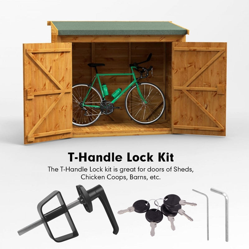 Shed Door Latch L-Handle Lock Kit with 5 Keys,BTEOBFY 7-1/2" Stem Storage Barn Shed Door Hardware Lock Set for Playhouses, Chicken Coops,Camper (Black)