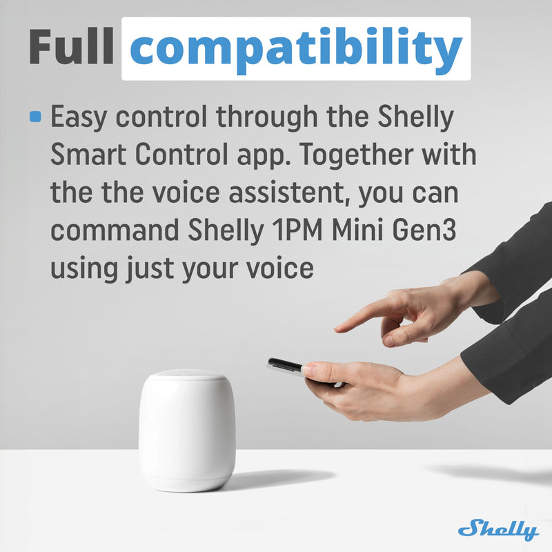 Shelly 1PM Mini Gen3 | WiFi Smart Switch Relay, 1 Channel 8A with Power Measurement | Home Automation | Bluetooth Gateway | Compatible with Alexa & Google Home | iOS Android App | No Hub Required
