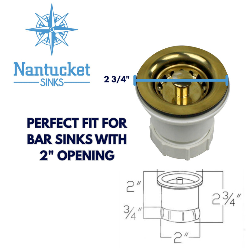 Nantucket Sinks NS-403PB Junior Duo Basket Strainer Drain for Bar Sink, Polished Brass