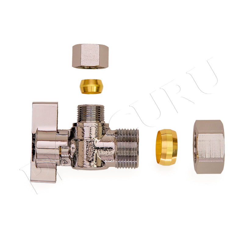 [10-Pack] PROCURU Heavy Duty Angle Stop Valve 1/2" Nominal (5/8" OD) Compression x 3/8" OD, 1/4-Turn Operation (PCAS12-10P) 10