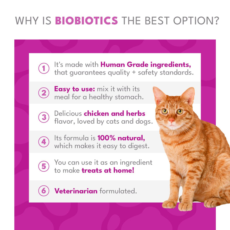 Biobiotics Digestive Support Supplement for Cats & Dogs - Chicken & Herb Flavor - 30 Sachets for Digestive Wellness