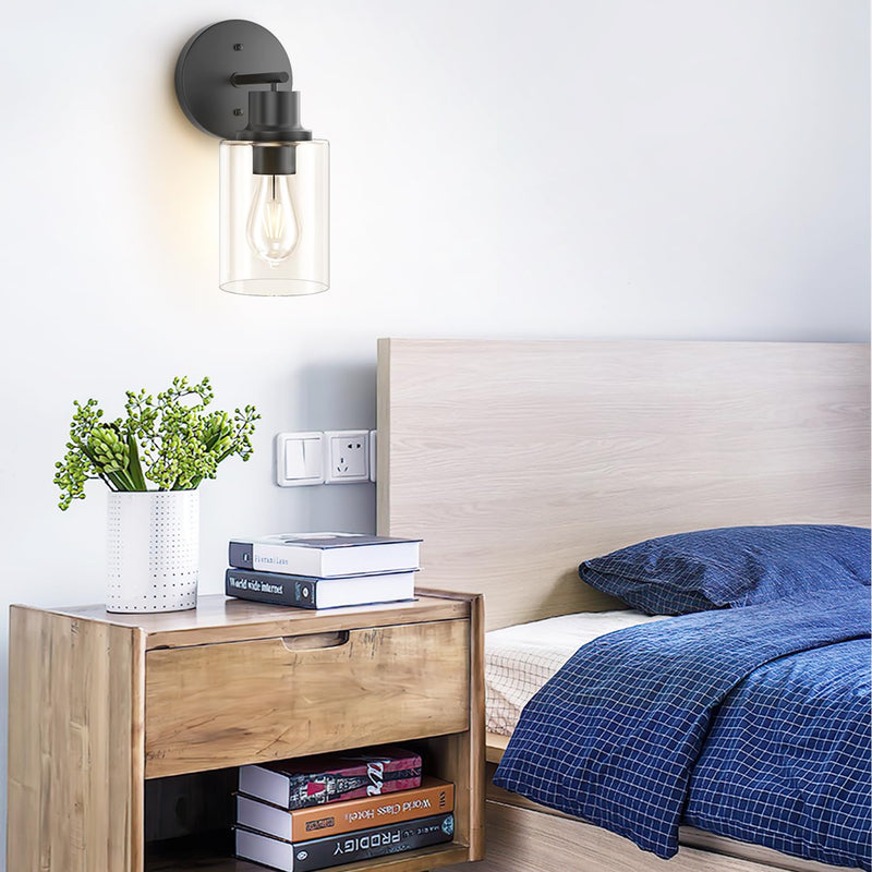 1-Light Bathroom Wall Sconce, Matte Black Vanity Light, Modern Wall Light Fixture with Clear Glass Shade and E26 Bulb Base, Wall Lamp Wall Mount Light Fixtures for Mirror, Bedroom, Hallway 1-Light