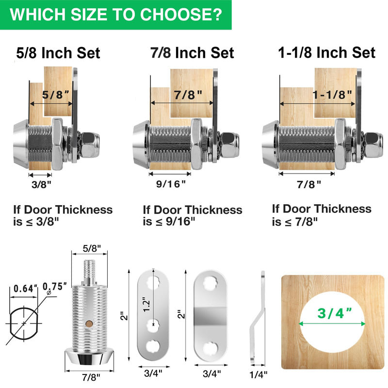 2 Pack Tool Box Lock with Keys, 5/8" Cabinet Lock Cam Lock Keyed Alike, Toolbox Lock Replacement Lock for Mailbox RV Storage Door with Manual, Zinc Alloy (2Pack，5/8 Inch) Chrome - 2 Pack 5/8 Inch